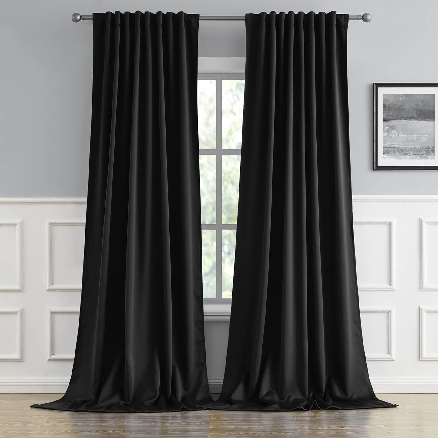 DUALIFE Black Blackout Curtains 102 Inches Long for Privacy