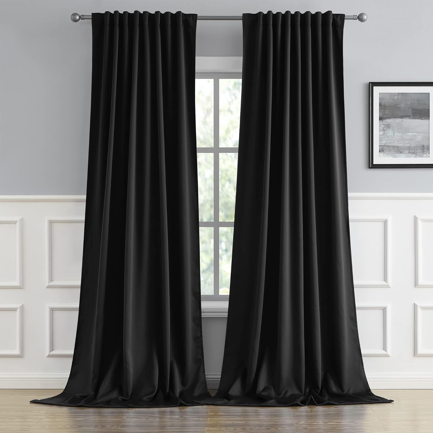 DUALIFE Black Blackout Curtains 102 Inches Long for Privacy