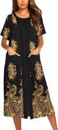 Ekouaer Zipper Front Robe Short Sleeve Nightgown - Comfortable