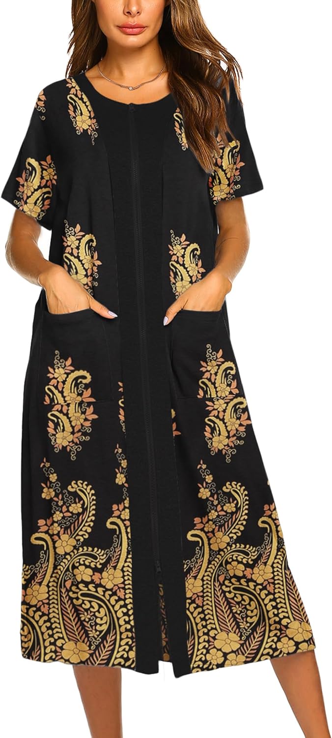 Ekouaer Zipper Front Bathrobe for Women - Soft Loungewear