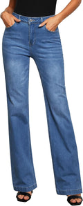 Womens High Waisted Flare Jeans - Wide Leg Stretch Denim