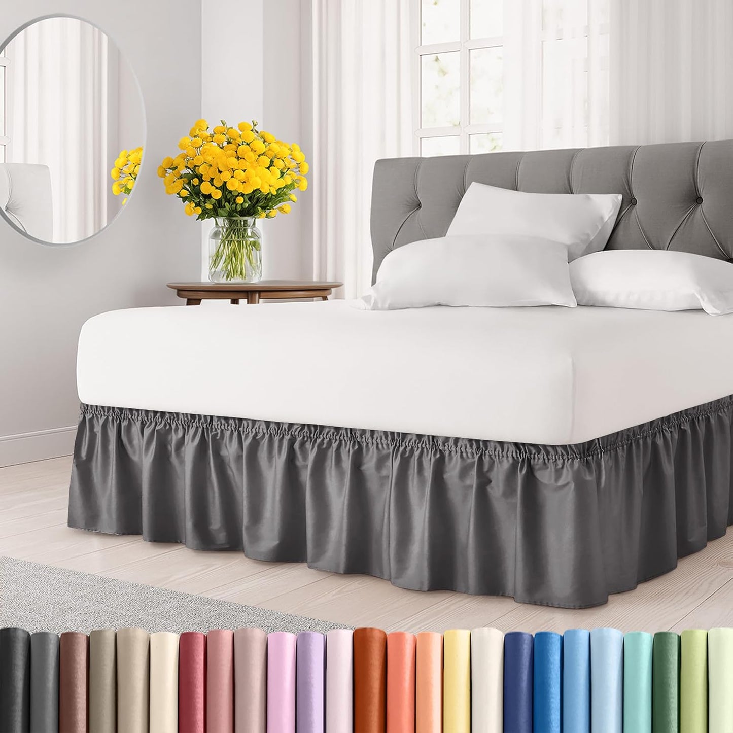Wrap Around Dust Ruffle Bed Skirt for King Size Beds - Dark Grey
