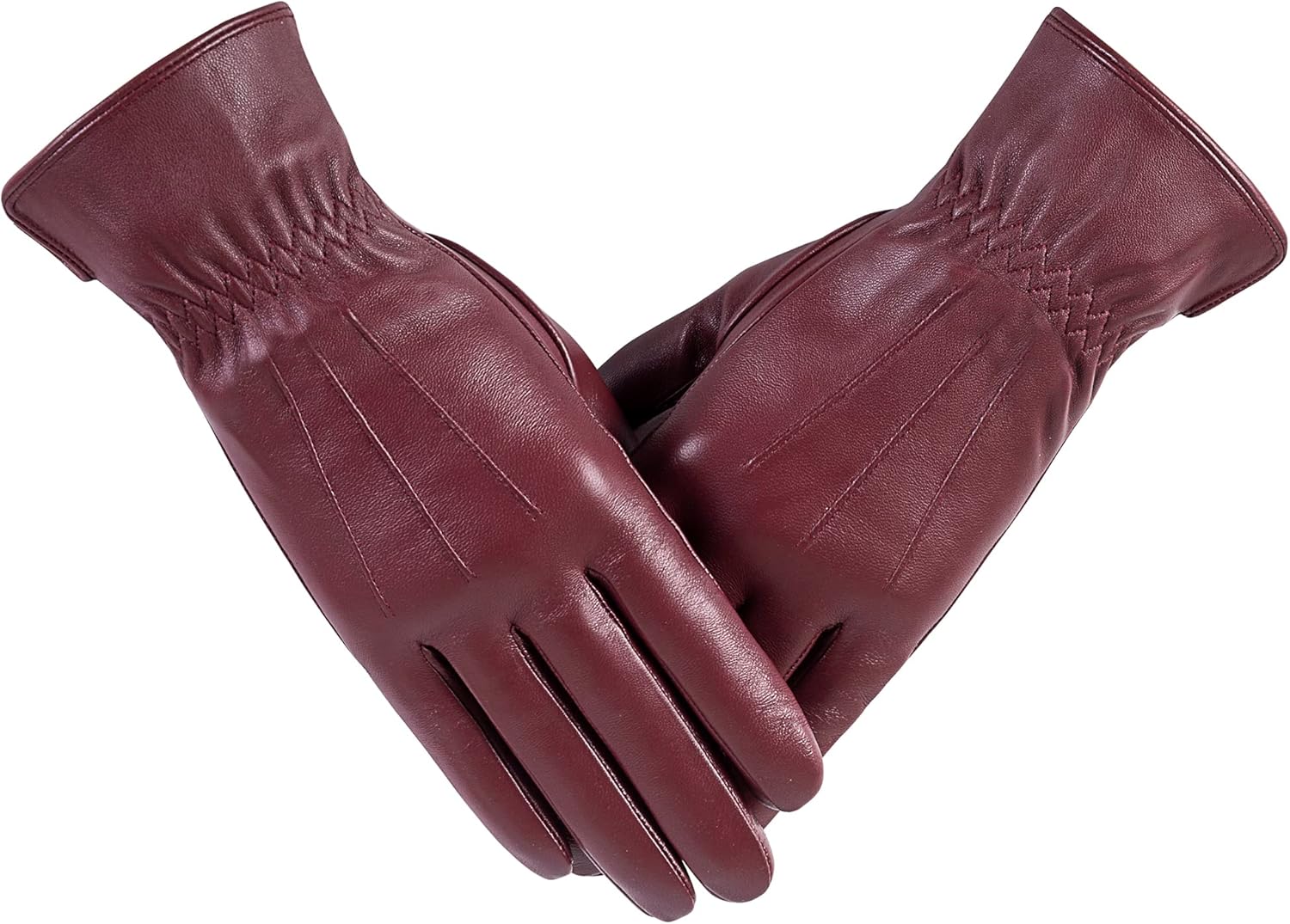 Kebesu Winter Leather Gloves - Warm Cashmere Lining, Touchscreen & Windproof