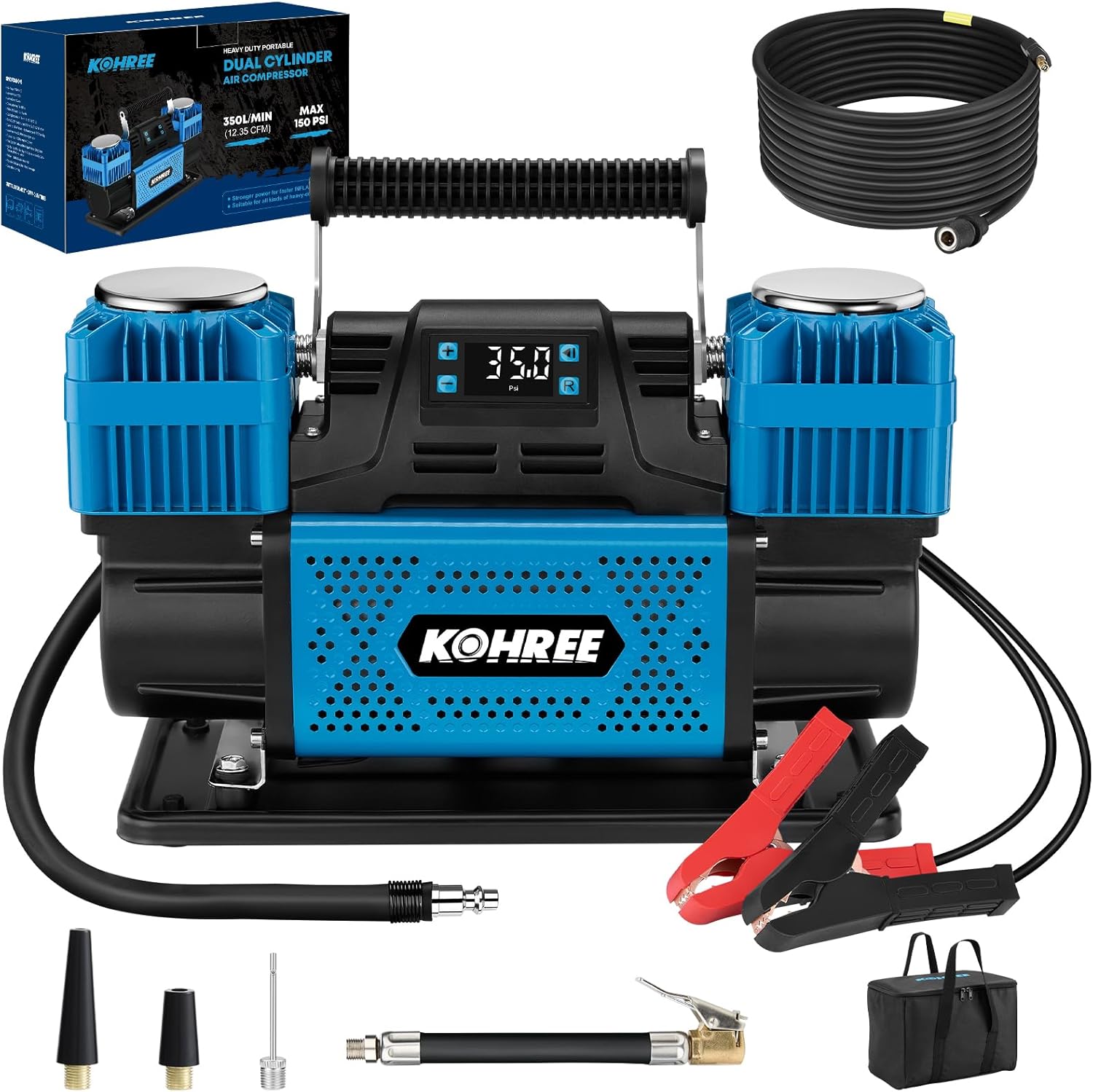Kohree 12V Dual Cylinder Air Compressor for Fast Tire Inflation