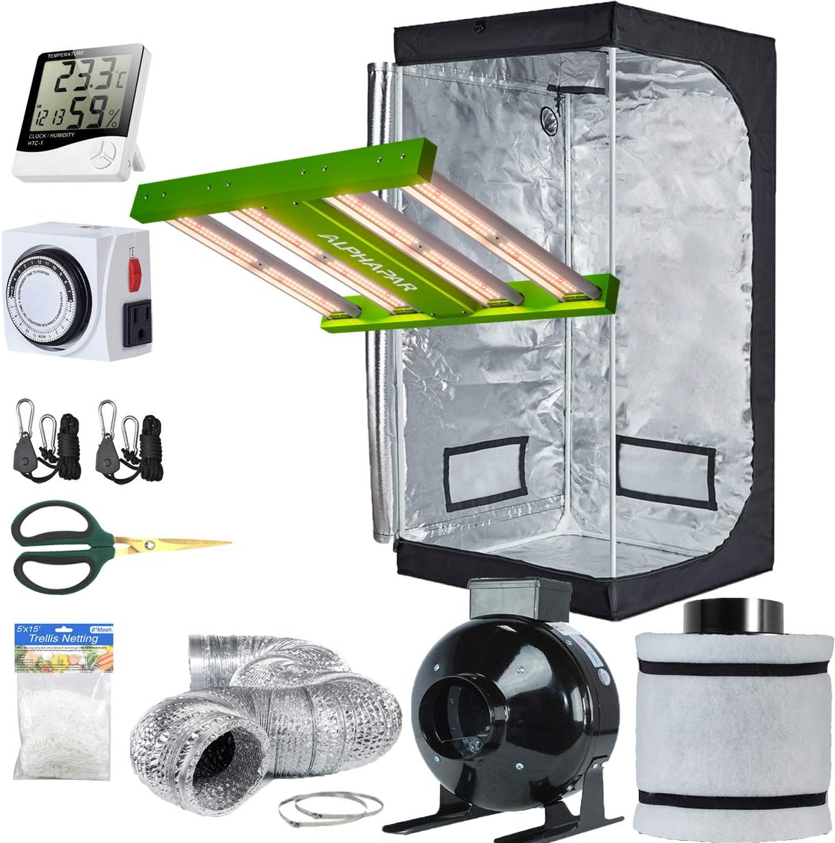 Full Spectrum LED Grow Kit + Carbon Filter Combo - Grow Tent