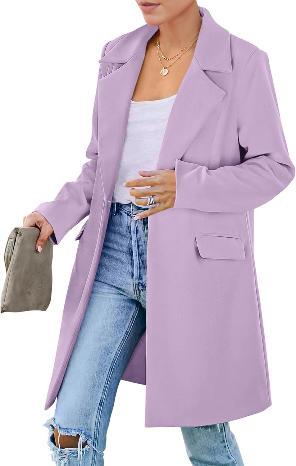 PRETTYGARDEN Women's Long Blazer Jackets for Work and Casual Wear