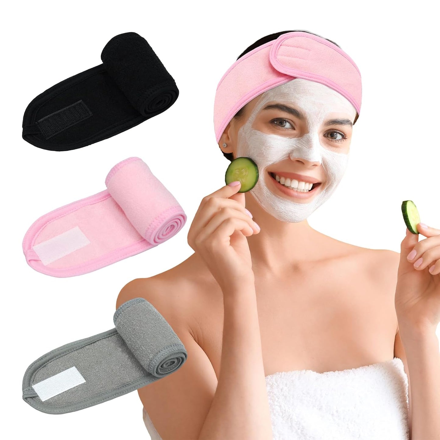Soft Terry Cloth Headband Set - Non-Slip & Adjustable for Skin Care & Makeup