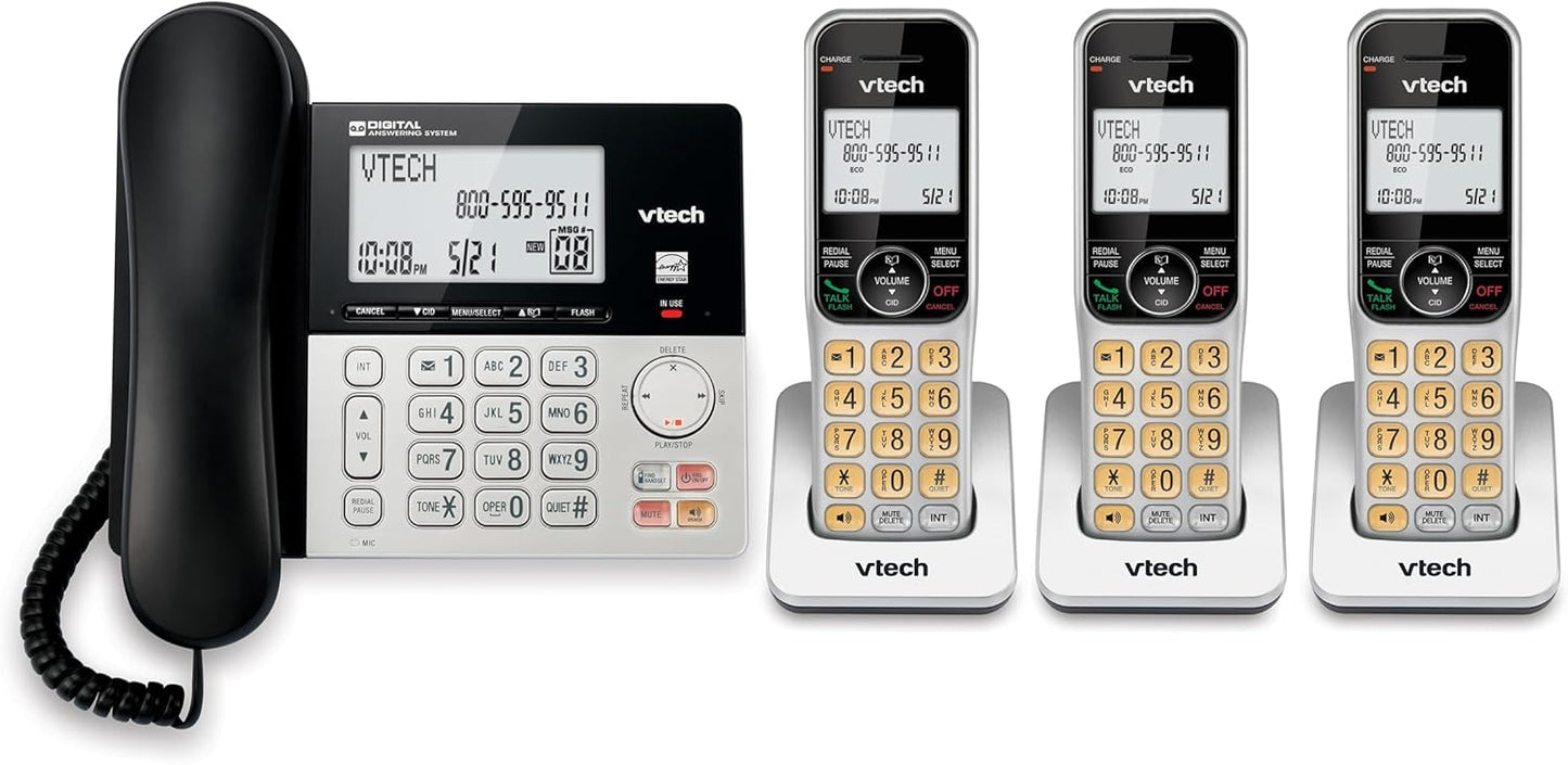 VTech VG208-3 DECT 6.0 Corded/Cordless Phone with Features