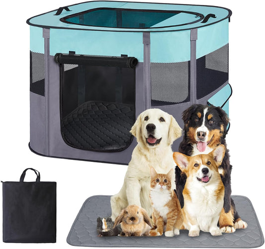 Portable Dog Cat Playpen with Waterproof Pad for Travel
