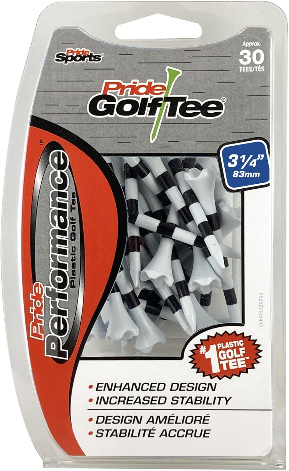 Pride Performance 3-1/4 Striped Golf Tee - 30 Pack for Superior Game!