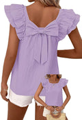Womens Bow Tie Back Ruffle Chiffon Tunic - Cute Summer Top