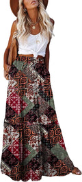 EARKOHA Womens High Waist Tie Paisley Maxi Skirt - With Pockets