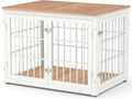 38 in Furniture-Style Dog Crate End Table - Natural and White
