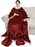 Wearable Sherpa Blanket for Women Men Wine - Sleeved Wrap