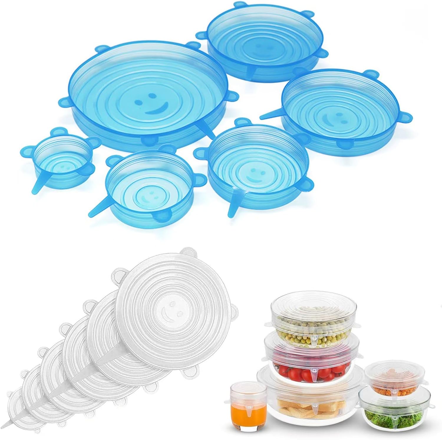 MISSJOJIAY Silicone Stretch Lids - 12PCS Reusable Covers, Versatile for All Containers, Temperature Resistant