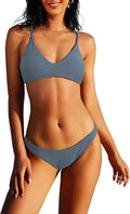 ZAFUL Women's Solid Spaghetti Strap Bralette Bikini Set (Style 8SSQ)