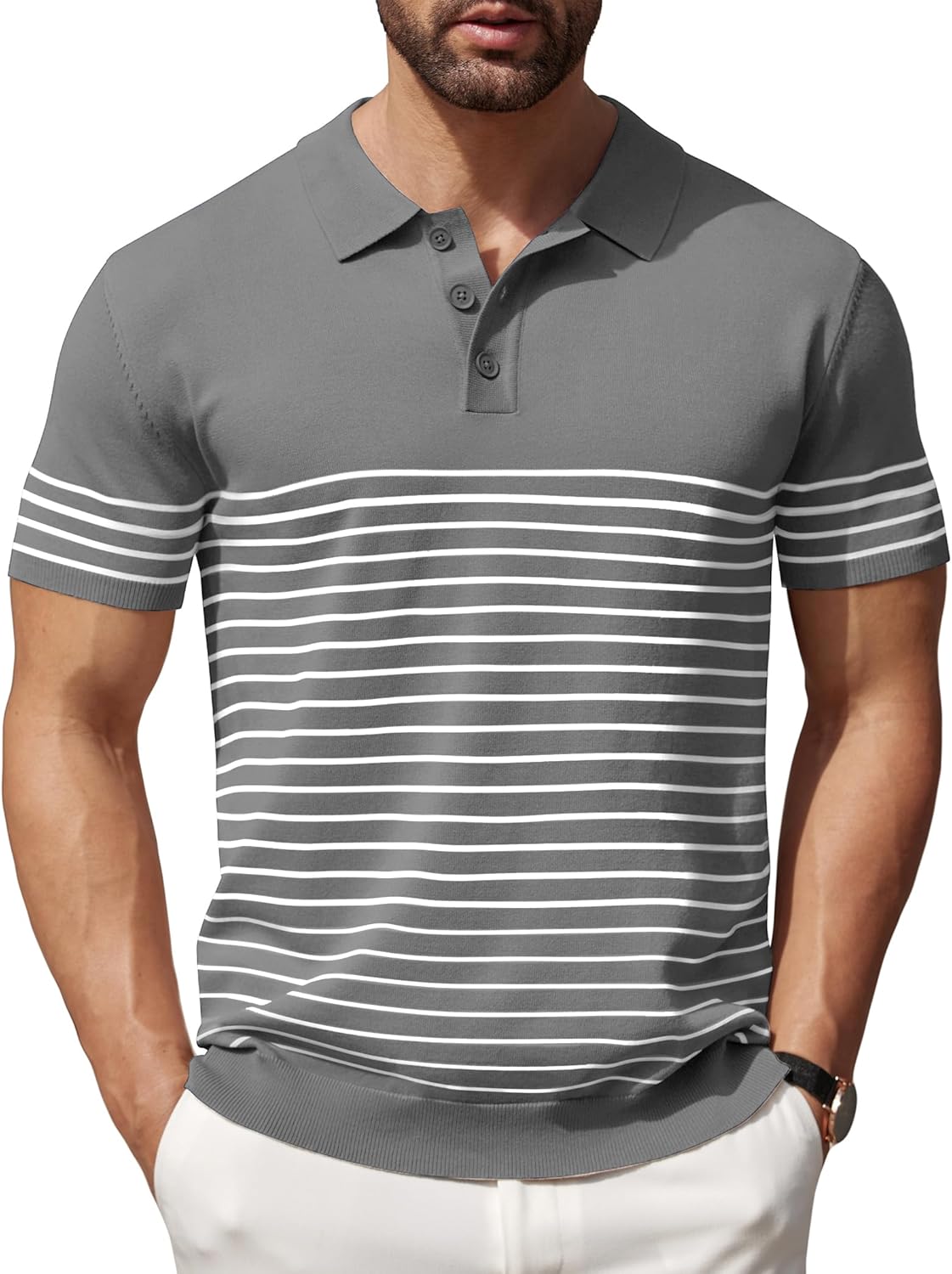 Men's Knit Polo Shirts by COOFANDY - Lightweight Striped Style