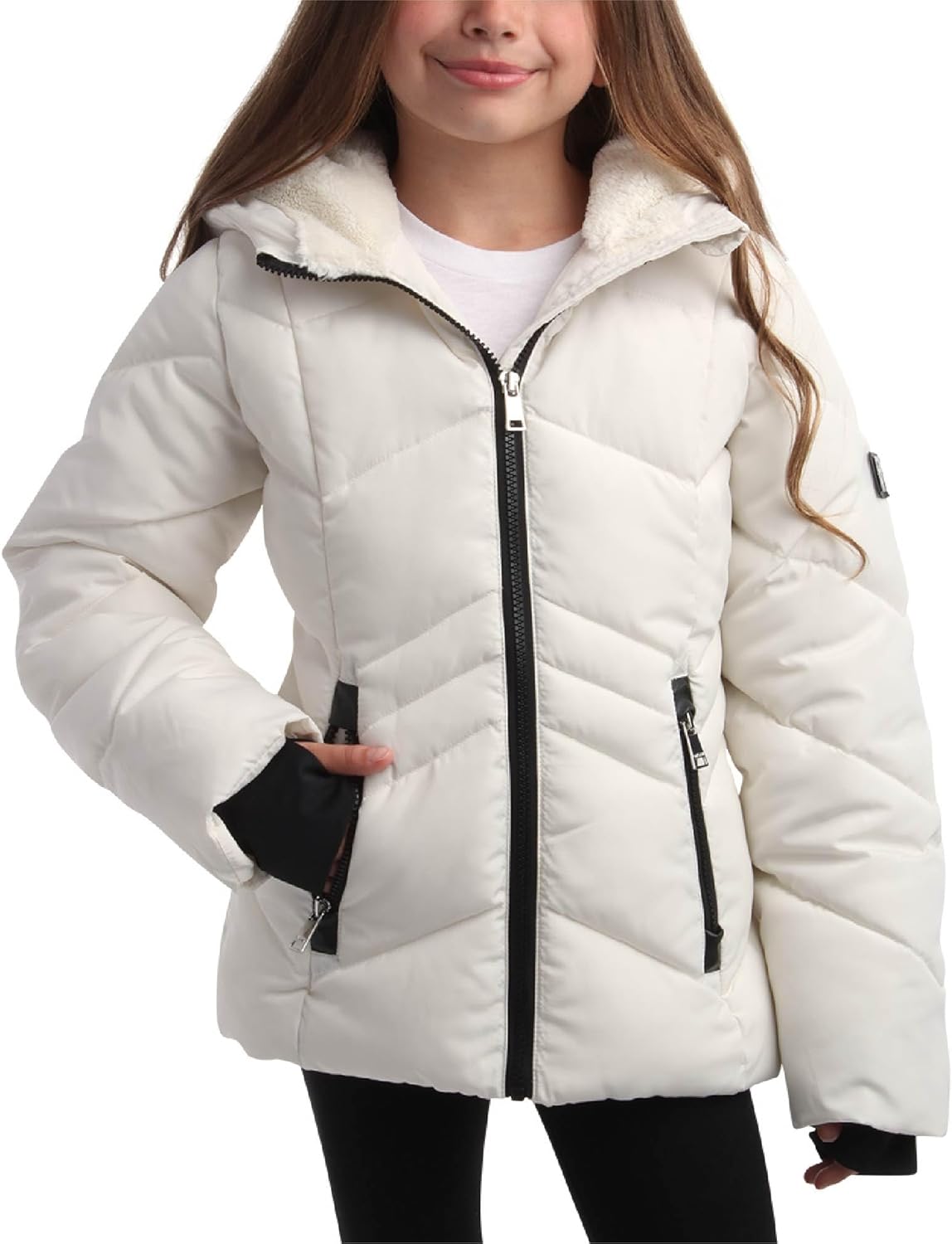 DKNY Girls Winter Jacket - Heavyweight Sherpa Lined Parka