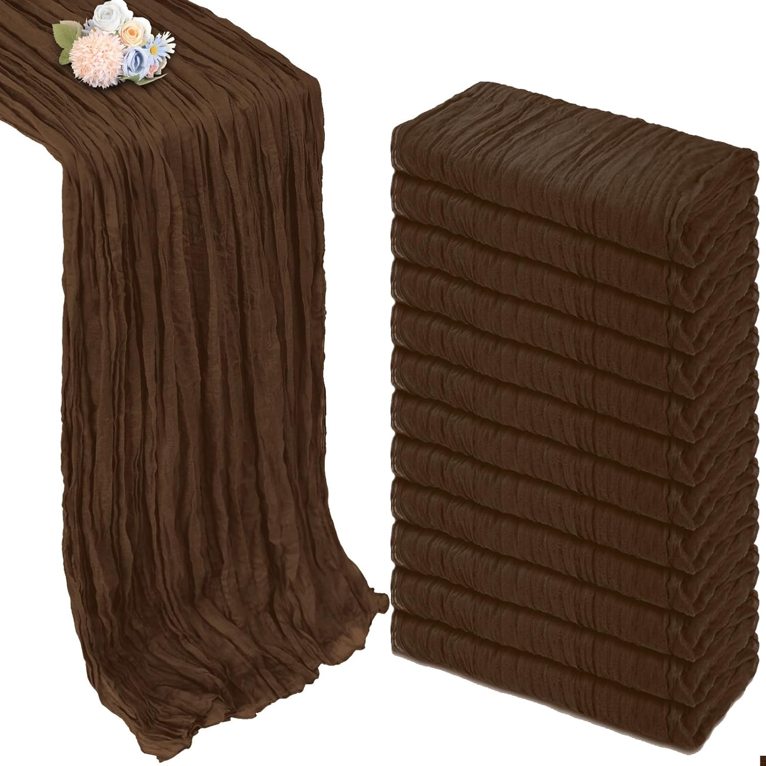 12 Pack Brown Cheesecloth Table Runner for Rustic Decor