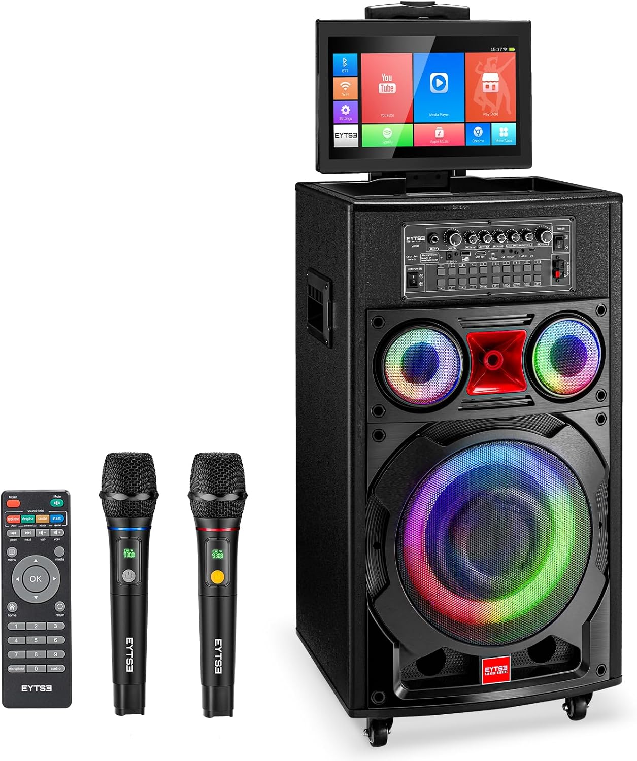 Portable Karaoke System: 14.1 Touch Screen, 800W, 2 Mics, DJ Lights