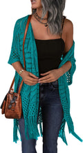 Womens Knit Cardigan Open Front Tassel Crochet Kimono - Lightweight