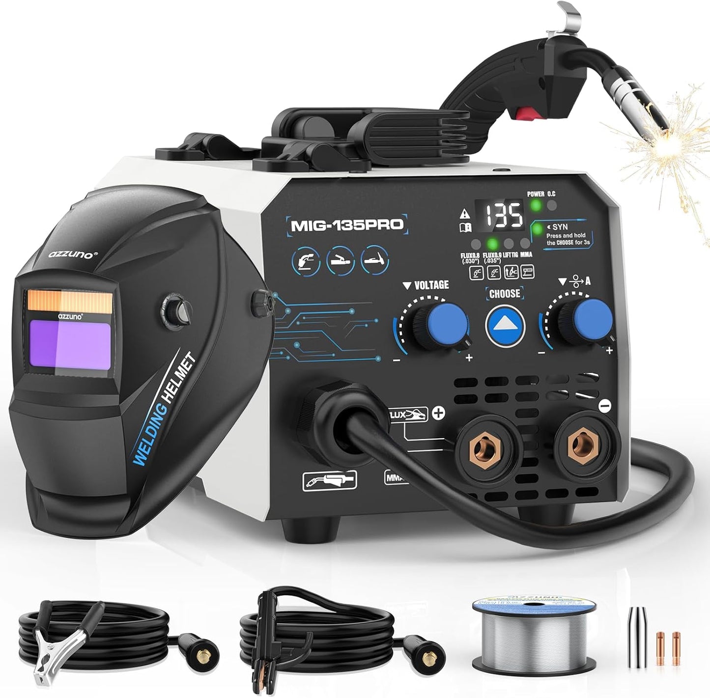 135A MIG Welder Machine with Auto Darkening Helmet for DIY