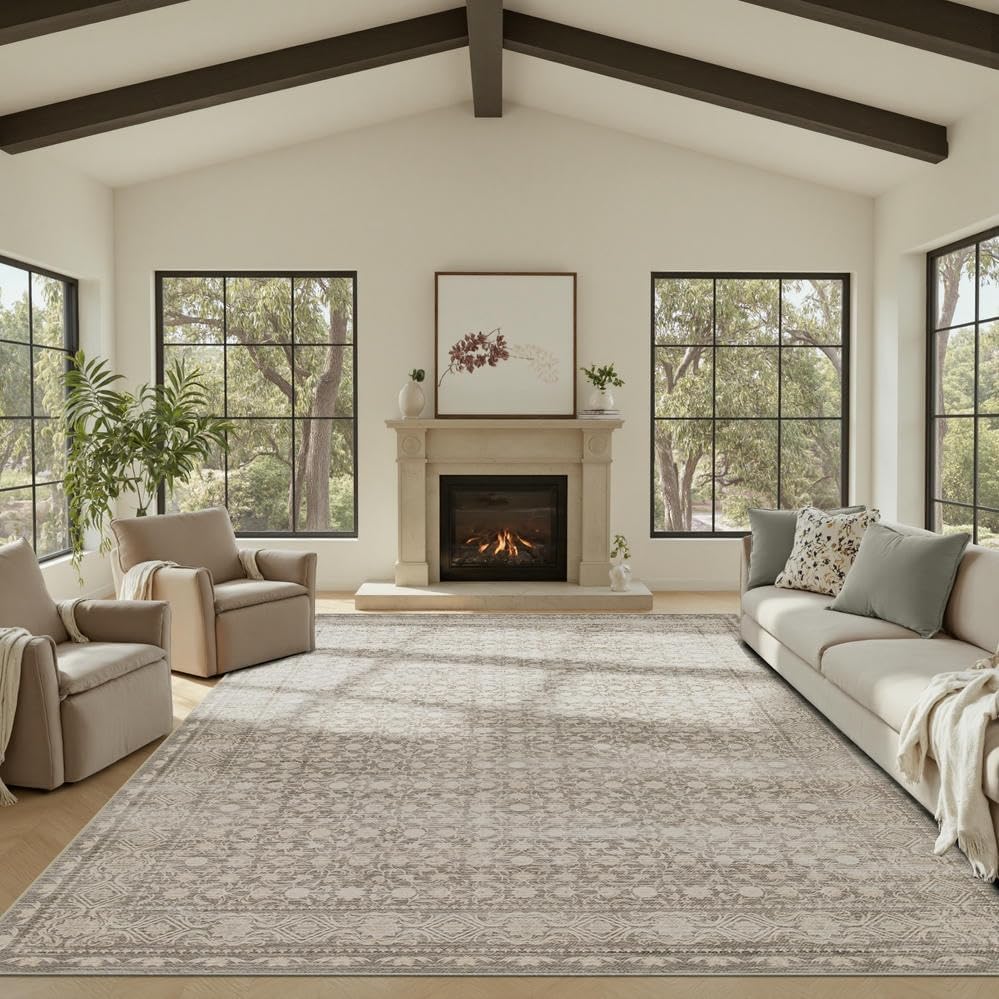8x10 Washable Area Rug for Living Room, Vintage Boho Style