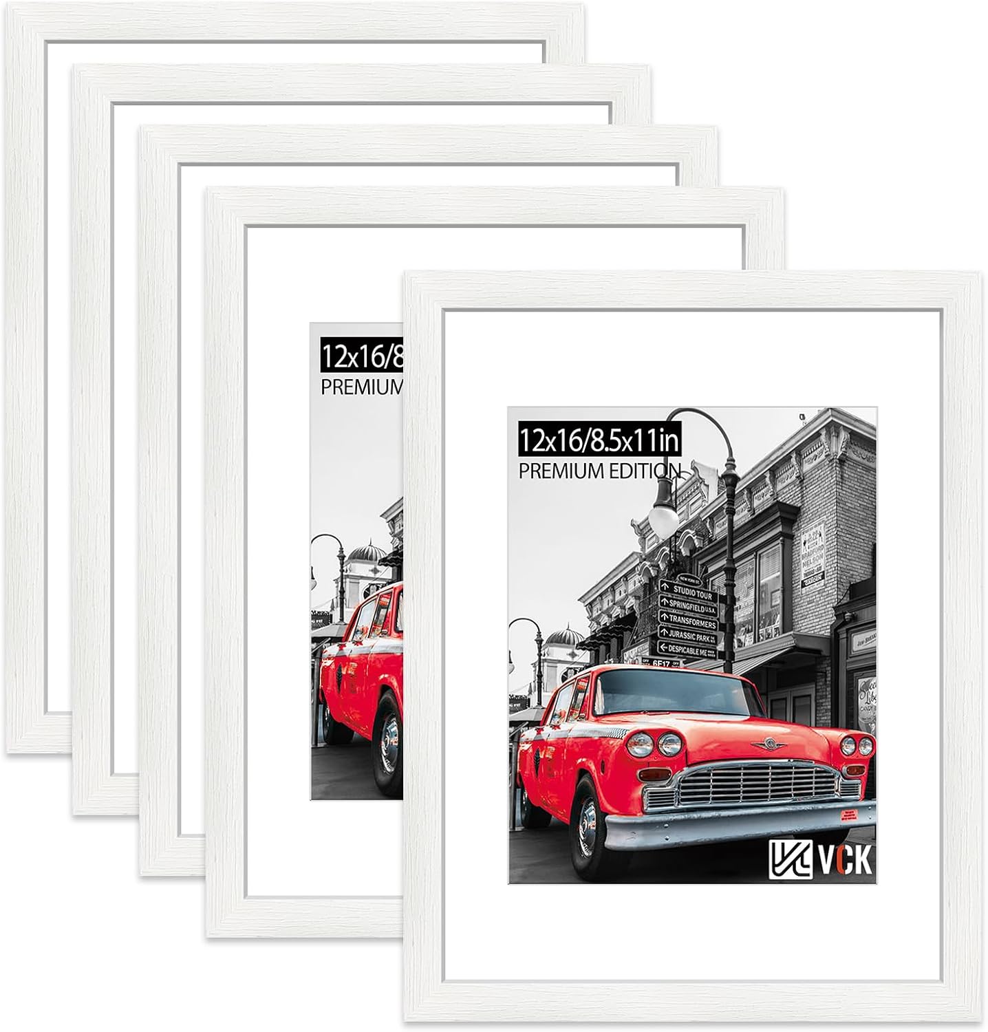 VCK 12x16 Picture Frame 5 Pack - White Wood Frames