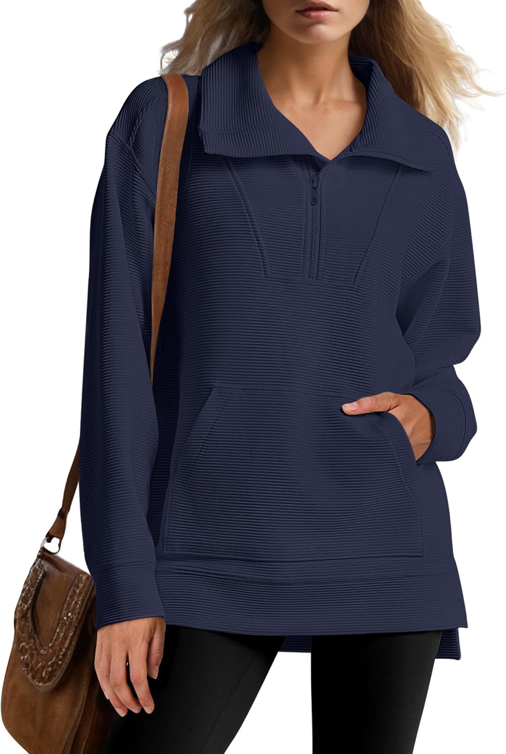 Oversized Quarter Zip Long Sleeve Tunic Sweatshirt for Women