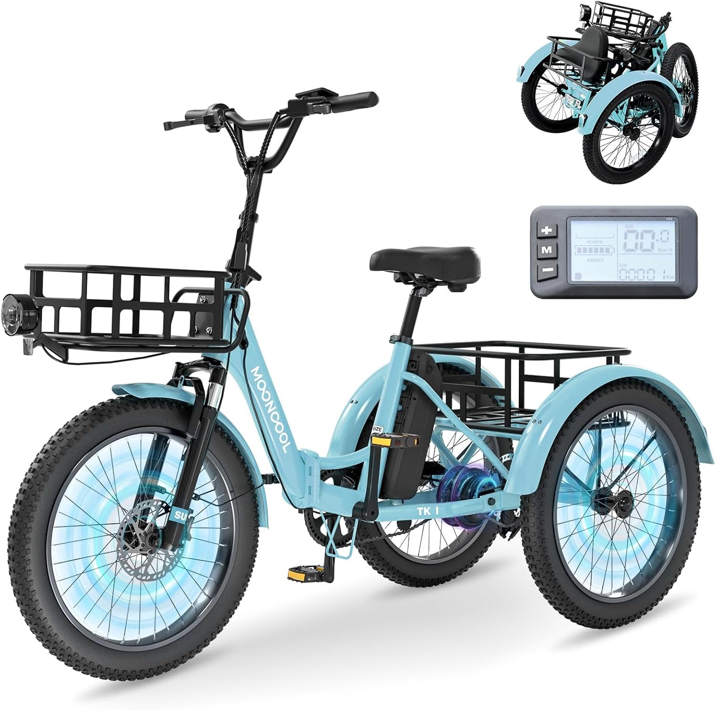 MOONCOOL Electric Tricycle for Adults with Removable Battery