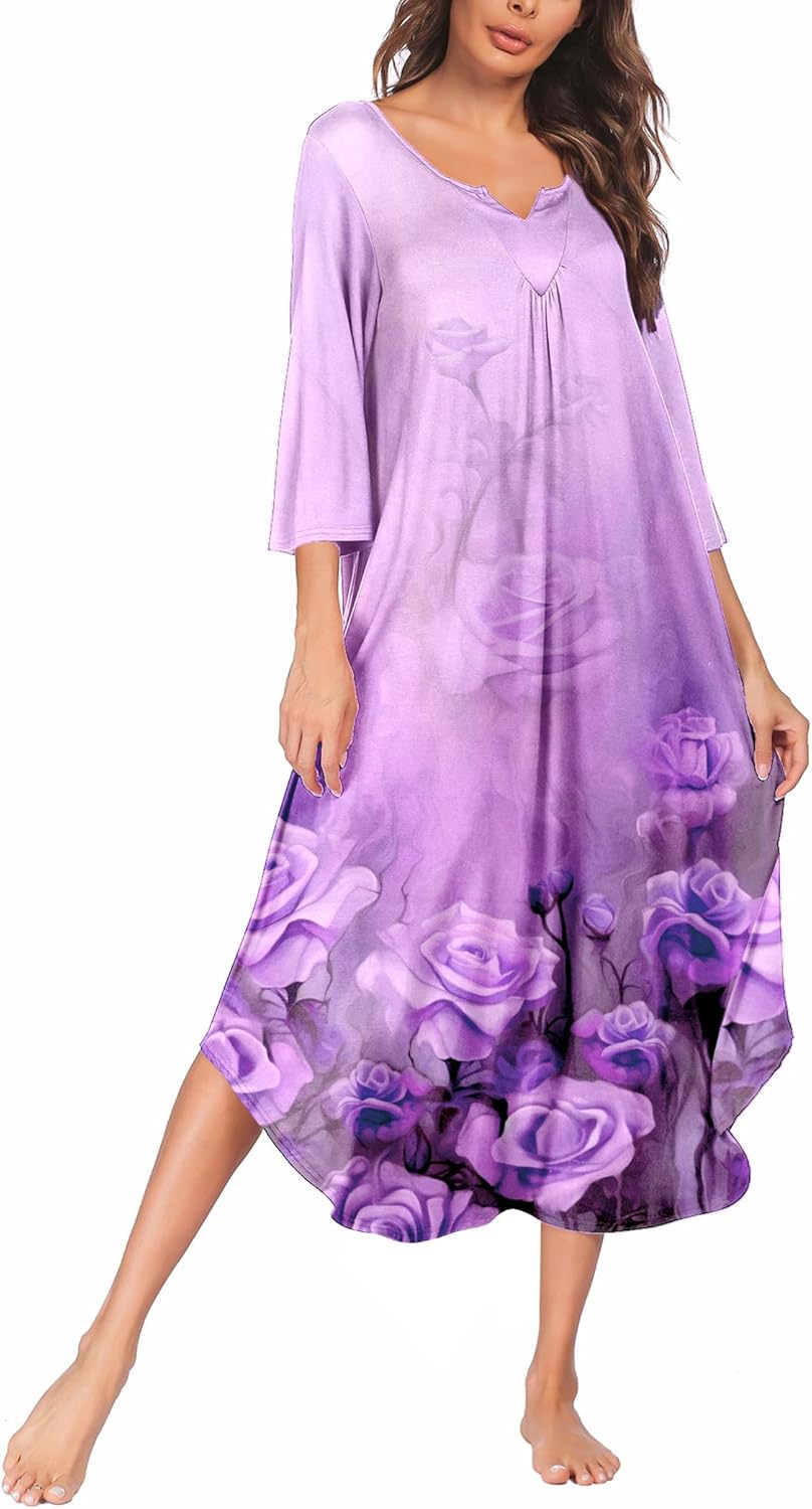 Ekouaer Long Nightgown for Women - Comfortable Maxi Sleep Dress
