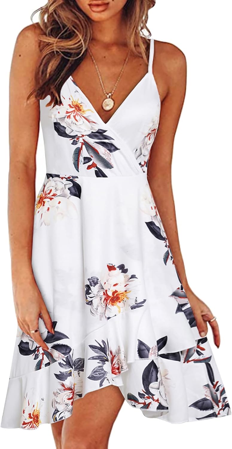 ULTRANICE Womens Summer Dresses Floral V Neck Ruffled Hem Style