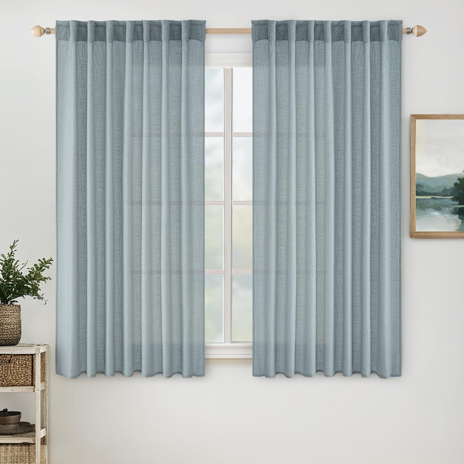 MIULEE Dusty Blue Linen Curtains for Bedroom and Living Room