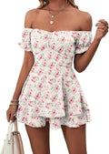 LYANER Off Shoulder Wrap Tie Up Ruffle Romper - Flattering