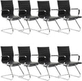 Black Office Desk Chair No Wheels Set of 8 - PU Leather Guest Chairs