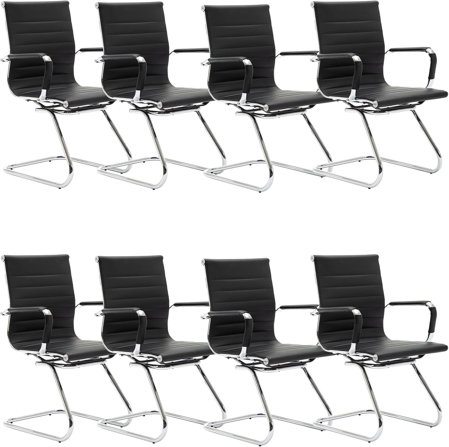 Black Office Desk Chair No Wheels Set of 8 for Modern Spaces