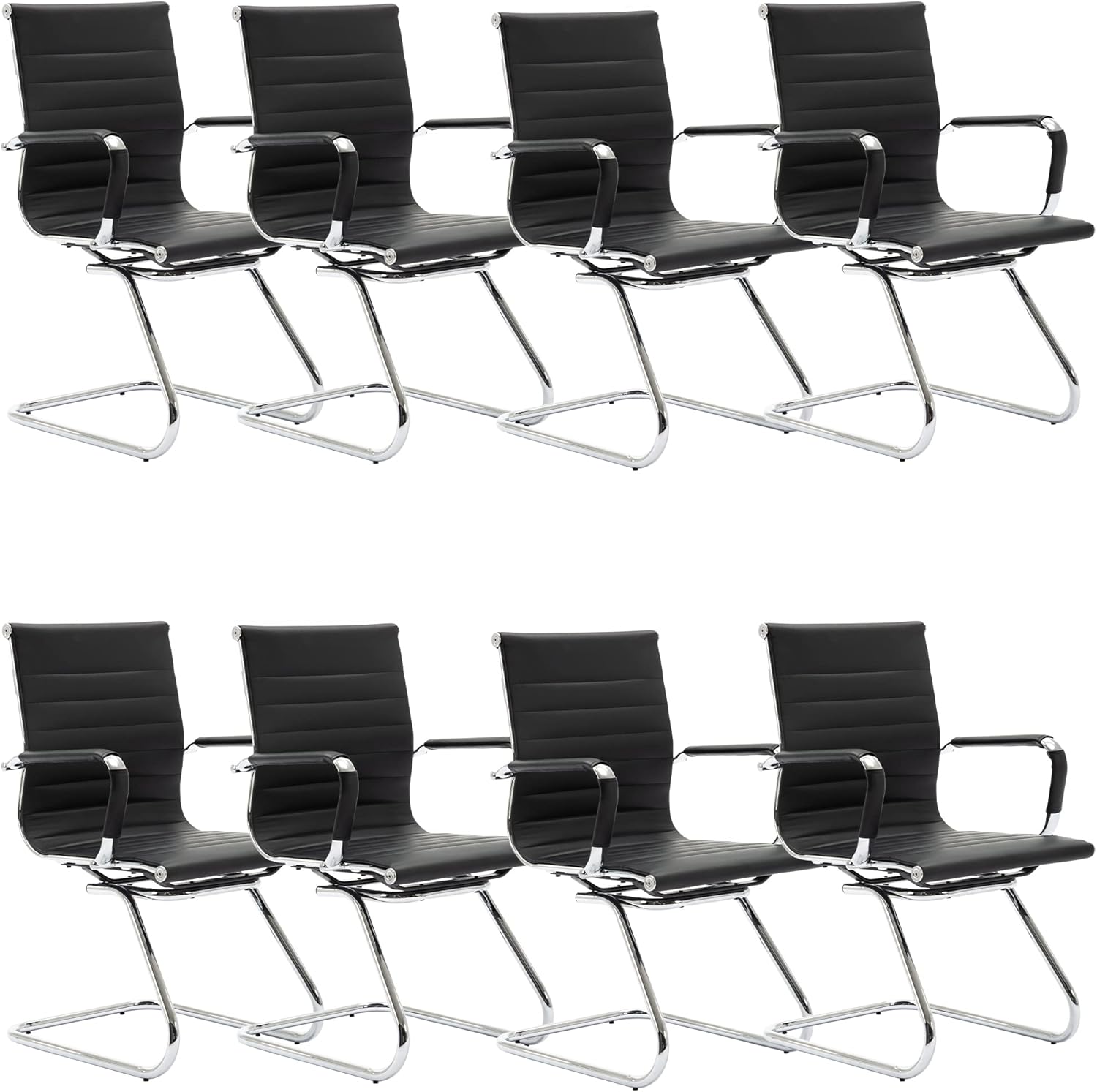 Black Office Desk Chair No Wheels Set of 8 for Modern Spaces
