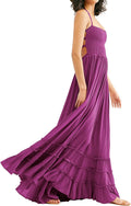 Womens Summer Boho Sexy Backless Long Cotton Rayon Dress - Flowy