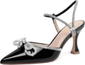 Women's Closed Toe Rhinestone Low Heel Slingback Pumps - Black