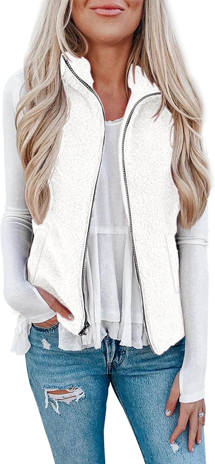 LOMON Womens Fuzzy Sherpa Fleece Jacket Lightweight Vest Cozy