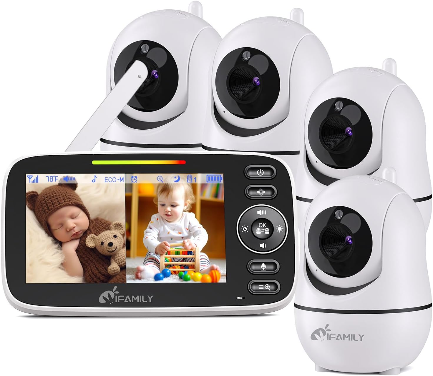 iFamily 4-Camera Video Baby Monitor - Remote Pan/Tilt, Two-Way Talk, Night Vision