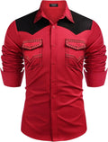 Men's Western Cowboy Embroidered Long Sleeve Shirt - Slim Cotton Fit