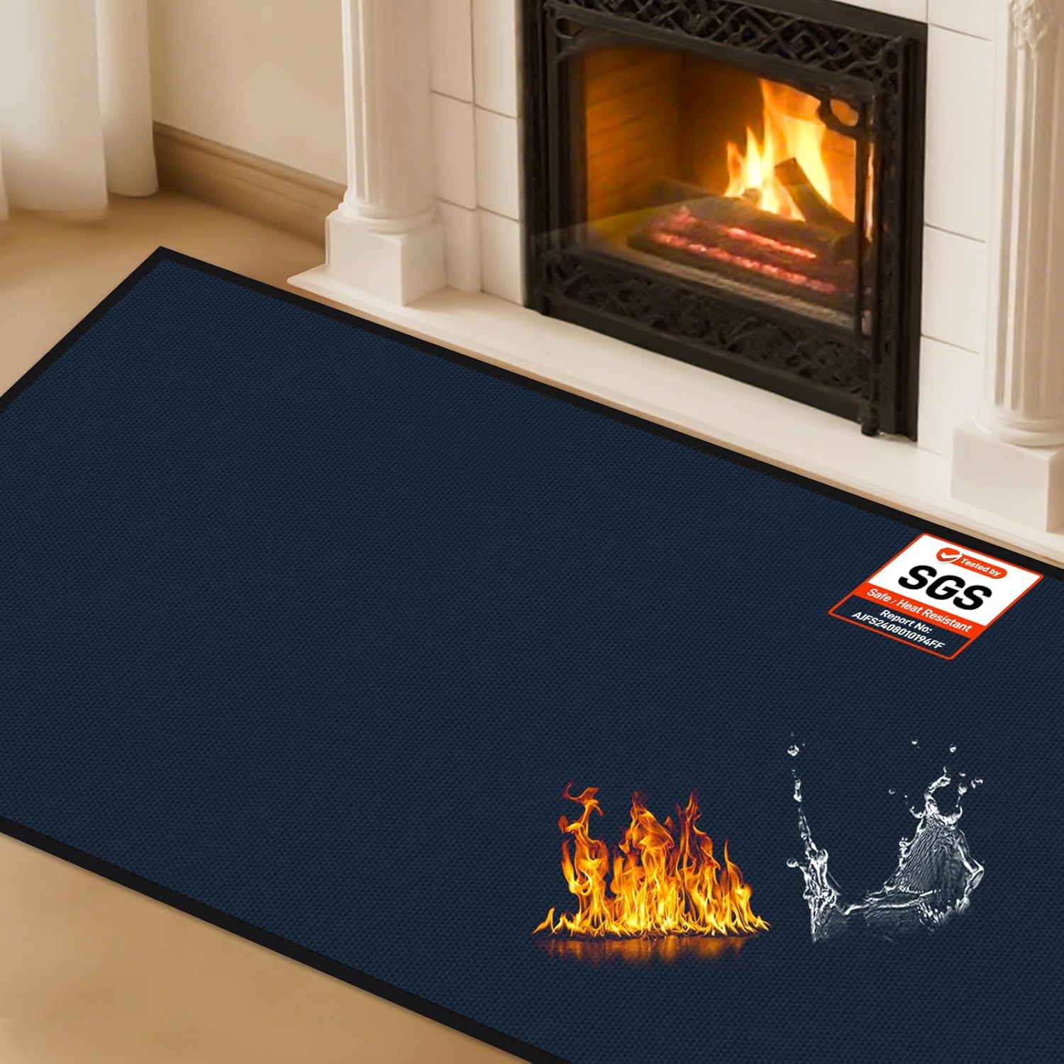 Fireproof Hearth Rug for Fireplaces, 59 x 32 in, Blue