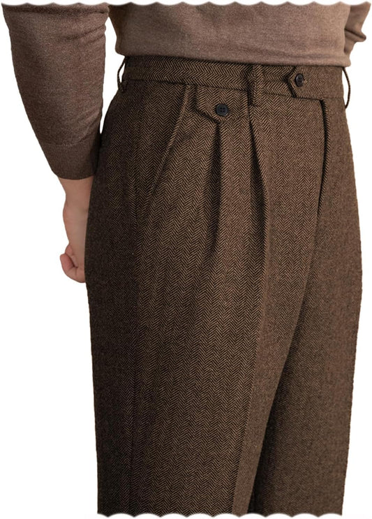 Mens Tweed Herringbone Dress Pants for Stylish Occasions