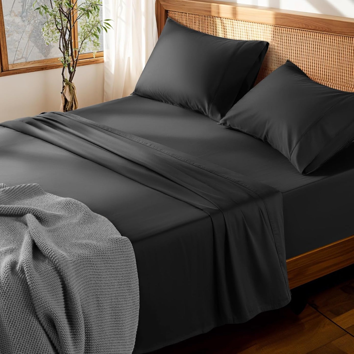 LBRO2M 100% Cotton Queen Sheets Set with Deep Pocket Design