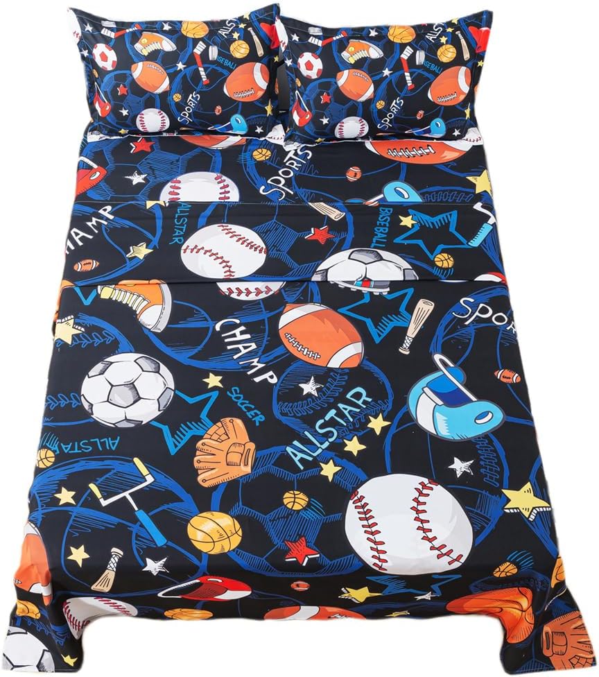 Kids Sports Bedding Set Full Size Football Sheets for Teens