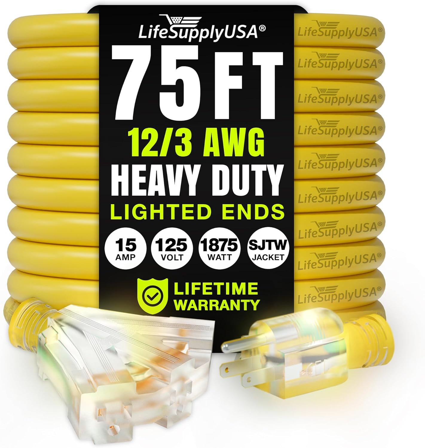 75ft Heavy Duty Extension Cord for Indoor and Outdoor Use