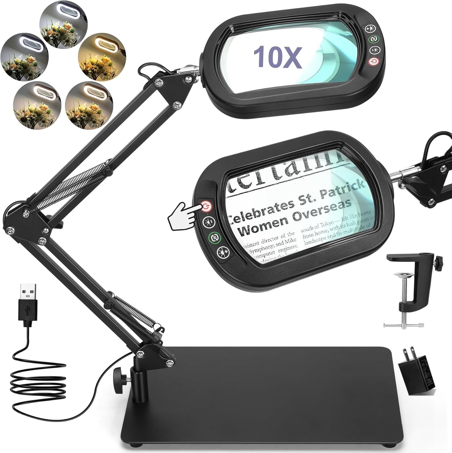 Hands-Free Magnifying Desk Lamp: 10X Real Glass Mag
