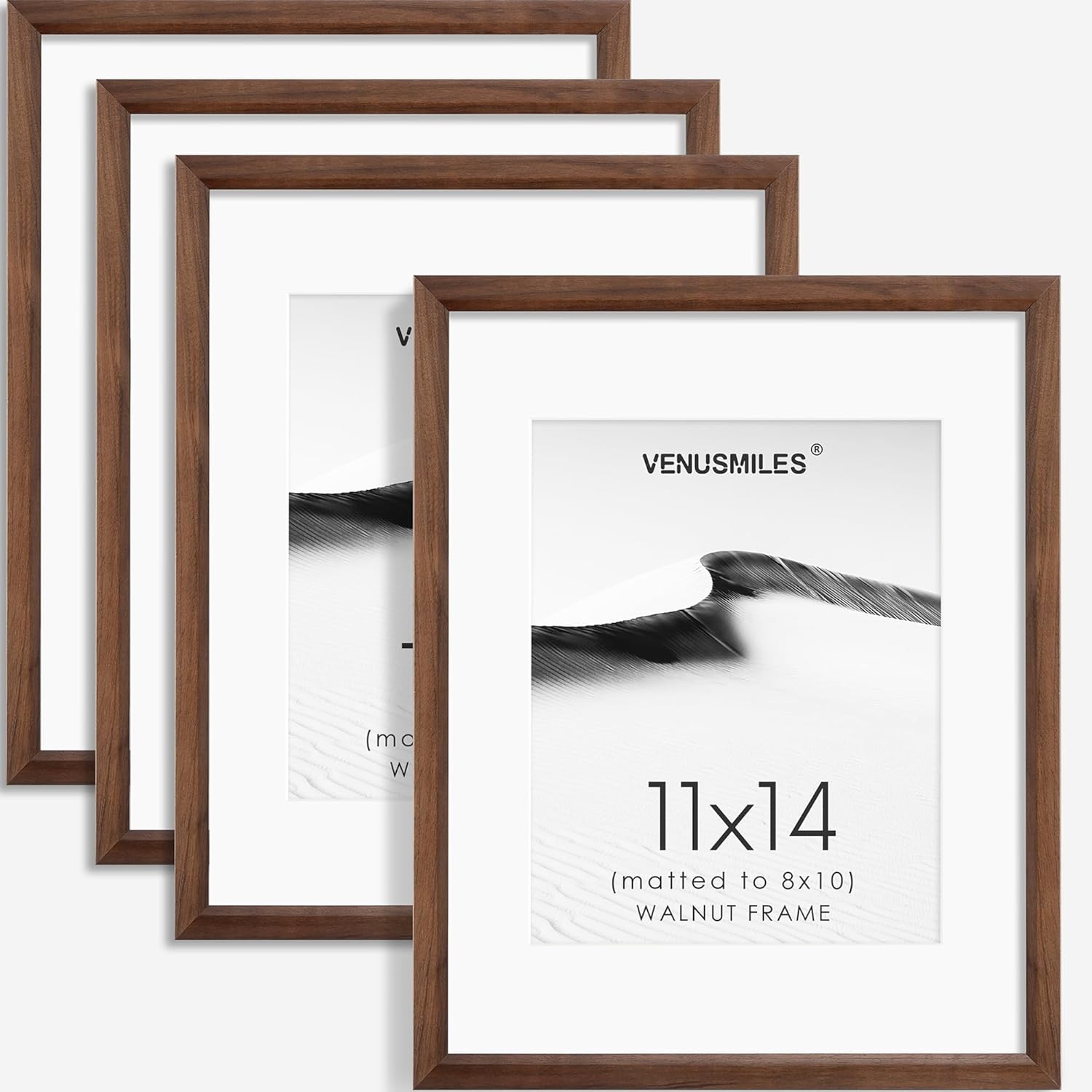 Natural Solid Walnut Picture Frame Set of 4 for Home Decor