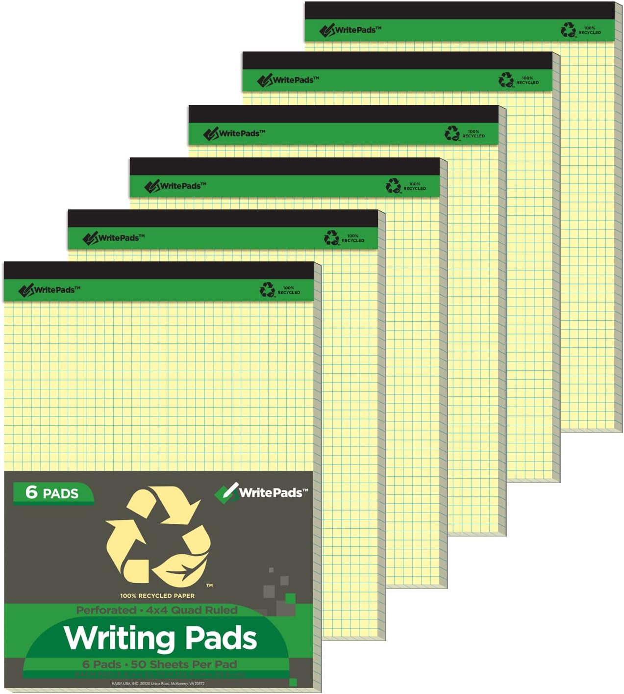 Grid-Ruled Quadrille Legal Pads - Eco-Friendly Canary - Pack of 6